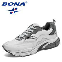 Кроссовки мужские BONA 2021, кожаные, дышащие, на шнуровке, для бега, повседневная обувь 2024 - купить недорого