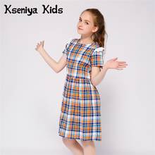 Kseniya vestido de algodão infantil feminino, vestido xadrez de renda com manga curta para aniversário, festa escolar diária, primavera verão outono 2024 - compre barato