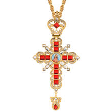2022 Gold Color Catholic Orthodox Cross Pendant Mirror Jesus Big Badge Cross Necklace Handmade Cross Necklace With Crystal 2024 - buy cheap
