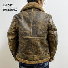 Мужская куртка-бомбер из натуральной овечьей кожи, теплая меховая куртка большого размера в стиле милитари, CDJ-107, европейские и американские размеры, B3 2024 - купить недорого
