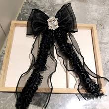 Корейские модные черные кружевные длинные броши для галстука-бабочки для женщин заколка с лентой и кристаллами Роскошные ювелирные изделия брошь аксессуары для волос 2024 - купить недорого