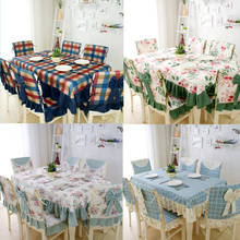 Capa de mesa de jantar xadrez, de qualidade, pastoral, tecido retangular, com renda floral, cobertura de mesa de algodão, para móveis de cozinha 2024 - compre barato
