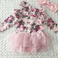 Conjunto de roupas florais infantis com tutu, roupa feminina para bebês recém-nascidos meninas manga longa + tiara para crianças 2024 - compre barato