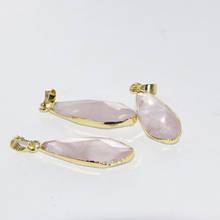 Long Natural Pink Quartz Water drop pendant female 2019 Gold Bezel Face Rose Crystal Quartz point pendant for women necklace 2024 - buy cheap