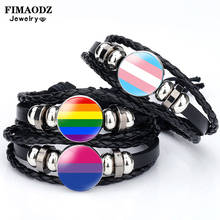 FIMAODZ-pulsera de cuero con bandera de Arco Iris para hombre y mujer, brazalete de cuero LGBT con cabujón de cristal de orgullo lésbico Gay, foto hecha a mano, regalo para pareja 2024 - compra barato