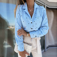 MOARCHO Casual Blue Polka Dot Printing Blouse Woman Single Breasted Long Sleeve Turn-down Collar Tops Work Basic Daily 2021 New 2024 - buy cheap