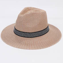 Ht3539 chapéu de verão das mulheres dos homens flat wide brim fedora malha respirável chapéu de jazz masculino feminino do vintage chapéu panamá boné de praia 2024 - compre barato