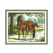 The horse mother and son cross stitch kit 18ct 14ct 11ct count printed canvas stitching embroidery DIY handmade needlework 2024 - buy cheap