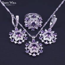 Conjunto de collar y anillo de circonia cúbica púrpura, conjunto de joyería de color plateado para disfraz femenino, regalo de Navidad 2024 - compra barato