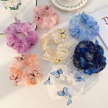 Sweet Printing Butterfly Mesh Hair Scrunchies Women Romantic Hair Rope Transparent Tulle Organza Hair Tie Hair Accessories 2024 - buy cheap