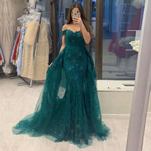 Green Evening Dresses with Detachable Train Off the Shoulder Appliques Lace Beaded Mermaid Prom Dress Formal Long Party Gowns 2024 - buy cheap