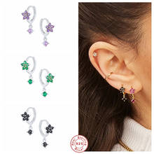 Aide 925 Sterling Silver Colorful Zircon Star Flower Hoop Earrings With Single Crystal Charm For Women Small Circle Jewelry Gift 2024 - buy cheap