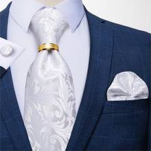 Classic 8cm Men Silk Ties Fashion White Paisley Floral Wedding Party Necktie Pocket Square Cufflinks Tie Set Men Gift DiBanGu 2024 - buy cheap