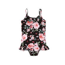 6M-4Y Toddler Newborn Baby Kid Girls Swimsuit Flower Swimwear Ruffles Bodysuit Summer Black Floral Beachwear Bathing Suit 2024 - buy cheap