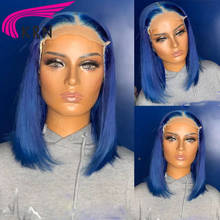 Blue Short Bob 13X1 Lace Front Wigs For Woman Remy Brazilian Human Hair Wigs 180% Colored Blue Bob Wigs Preplucked 2024 - buy cheap