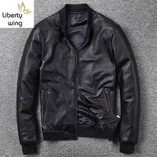 Black Cowhide Genuine Aviator Jacket Mens Stand Collar Plus Size 5XL Real Leather Bomber Jackets Male Autumn Pilot Coat 2024 - buy cheap