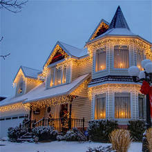 Рождественские огни, уличное украшение, 5 м, свисающая светодиодная гирлянда-занавес в виде сосулек 0,4-0,6 м, декоративное освещение для сада, рождевечерние 2024 - купить недорого