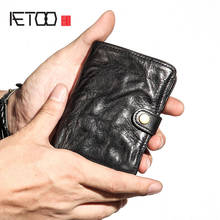 AETOO Men's wallet men's short leather wallet buckle buckle fashion wallet vintage male youth thin soft retro wallet vertical 2024 - buy cheap