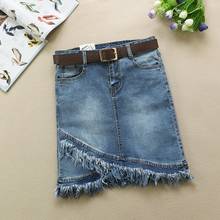 Saia jeans feminina cintura alta irregular, peça saia jeans casual primavera verão 2024 - compre barato