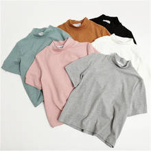 Camiseta de manga corta con cuello redondo para mujer, ropa informal lisa de algodón, Color caramelo, PZ2584 2024 - compra barato