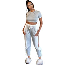 Casual Two Piece Set Tracksuit Women Crop Top and Split Ruched Pants Sweat Suits Streetwear Sexy 2 Piece Outfits Matching Sets 2024 - buy cheap