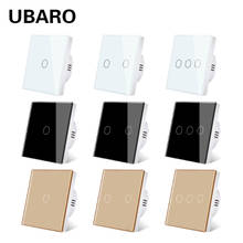 UBARO EU/UK Standard Crystal Tempered Glass Wall Panel Light Touch Switch Led Indicator Sensor Button Interrupter 1/2/3Gang 220V 2024 - купить недорого