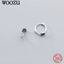 WOOZU Real 925 Sterling Silver Korean Round Black Zircon Hoop Earrings For Women Wedding Anniversary Teen Exquisite Jewelry Gift 2024 - buy cheap