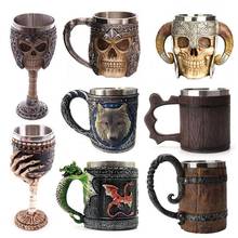 Hot Retro Horn Skull Resin Beer Mug Stainless Steel Skull Knight Halloween Coffee Cup Viking Tea Mug Pub Bar Decoration 2024 - buy cheap