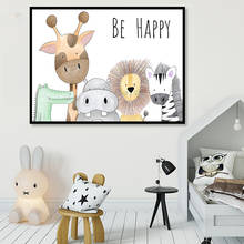 Be Happy Nursery Room Prints Painting On Canvas Animals Rabbit Zebra Giraffe Hippo Poster Picture Home Decor for Kids Baby Room 2024 - buy cheap