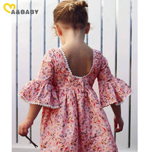 Vestidos vintage de verão para crianças, vestido floral com babados e manga, roupas de viagem para feriados 2024 - compre barato