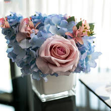 American Glass Vase+Artificial Flower Set Decor Home Furnishing Decoration Crafts Livingroom Silk Rose Fake Flower Pot Ornaments 2024 - buy cheap