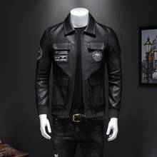 Spring Autumn 2021 Men's Lapel Motorcycle Embroidered Leather Jacket  Korean Version  Large Size Leather Jacket Men 2024 - buy cheap