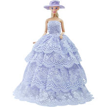 Vestido de baile roxo laço festa de casamento dança vestido com chapéu roupa elegante para barbie boneca acessórios da menina brinquedo presente 2024 - compre barato