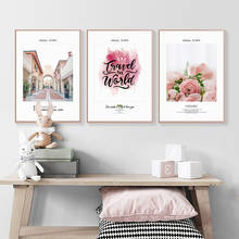 Pink Town Flowers Letters Modern Wall Art PosterNordic Abstract Canvas Painting  for Living Room Bedroom Aisle Home Decoration 2024 - buy cheap