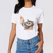 Camisetas de gato Kawaii para mujer, ropa de moda de Instagram, Camiseta de cuello redondo Harajuku japonesa de gran tamaño, Tops Y2k de tela suave 2024 - compra barato