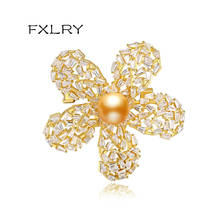 FXLRY Big New Elegant pearl flower brooch For Women copper inlaid AAA Zircon Brooch Pin Jewelry 2024 - buy cheap