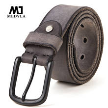 MEDYLA 100% original leather men's belt matte metal pin buckle soft tough leather belt for men without interlayer male belt 2024 - buy cheap