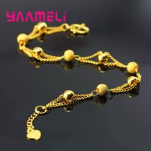 Camadas duplas pequenos grânulos charme pulseira 925 prata esterlina ouro amarelo áfrica índia elegante pulseira feminina para festa 2024 - compre barato