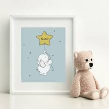 Pintura en lienzo personalizada para decoración de pared de habitación de bebé, pintura en lienzo con nombre personalizado, elefante, estrella, globo, guardería 2024 - compra barato