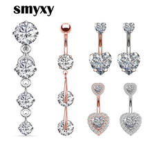 1 piece Women Surgical Steel Belly Ring Shining Crystal Dangle Double Heart Navel Belly Ring Body Piercing Navel Jewelry 2024 - buy cheap