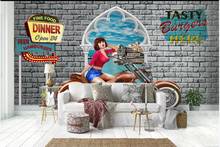 3d papel de parede personalizado foto qualquer tamanho mural britânico retro motocicleta menina tijolo sala estar decoração da sua casa papel para paredes 3 d 2024 - compre barato