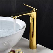 Tuqiu-grifo de lavabo dorado para baño, mezclador de un solo mando, alto, de latón 2024 - compra barato
