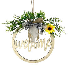 Wooden Sign Door Pendant Openwork Welcome Wreath With Lights Round Wall Spring Decor Sunflower Artificial Flowers Wreaths 2024 - buy cheap