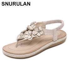 SNURULAN  women's sandals in national style beach shoes made of artificial leather on a flat sole in a bohemian style 2024 - buy cheap