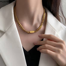 HUANZHI-Colgante cuadrado de acero de titanio para mujer y niña, cadena de clavícula de Color dorado y plateado, collar de Metal, joyería, 2020 2024 - compra barato