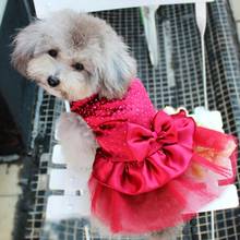 Falda de gasa con lazo para mascota, ropa de princesa con lentejuelas de gato, vestido de noche para fiesta de cumpleaños 2024 - compra barato