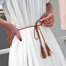 Women Dress Strap Thin PU Leather Belt Tassel Fringe Chain Belts for Women Red Brown Black White Yellow Waist Belts 2024 - buy cheap