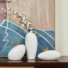 Китайская керамическая ваза Цветочная композиция золотая птица миниатюрные фигурки цветы креативные вазы цветочный горшок домашний декор 2024 - купить недорого