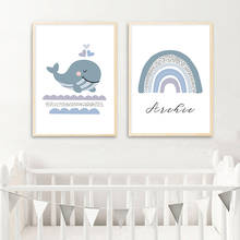 Custom Name Blue Whale Rainbow Nursery Decor Canvas Painting Wall Art Posters POP Pictures for Kids Baby Room Decorations 2024 - buy cheap