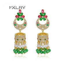 FXLRY Gorgeous Green Tassel Drop Earrings for Women Wedding Party Beads Ethnic Flower Fashion Jewelry 2024 - buy cheap